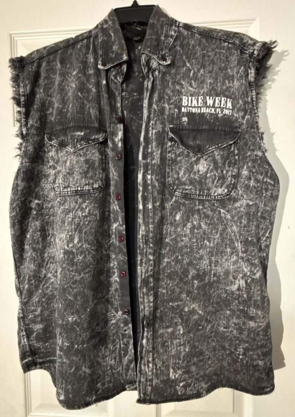 Bike Week Daytona Beach 2017 76th Anniversary Acid Wash Sleeveless Denim Vest